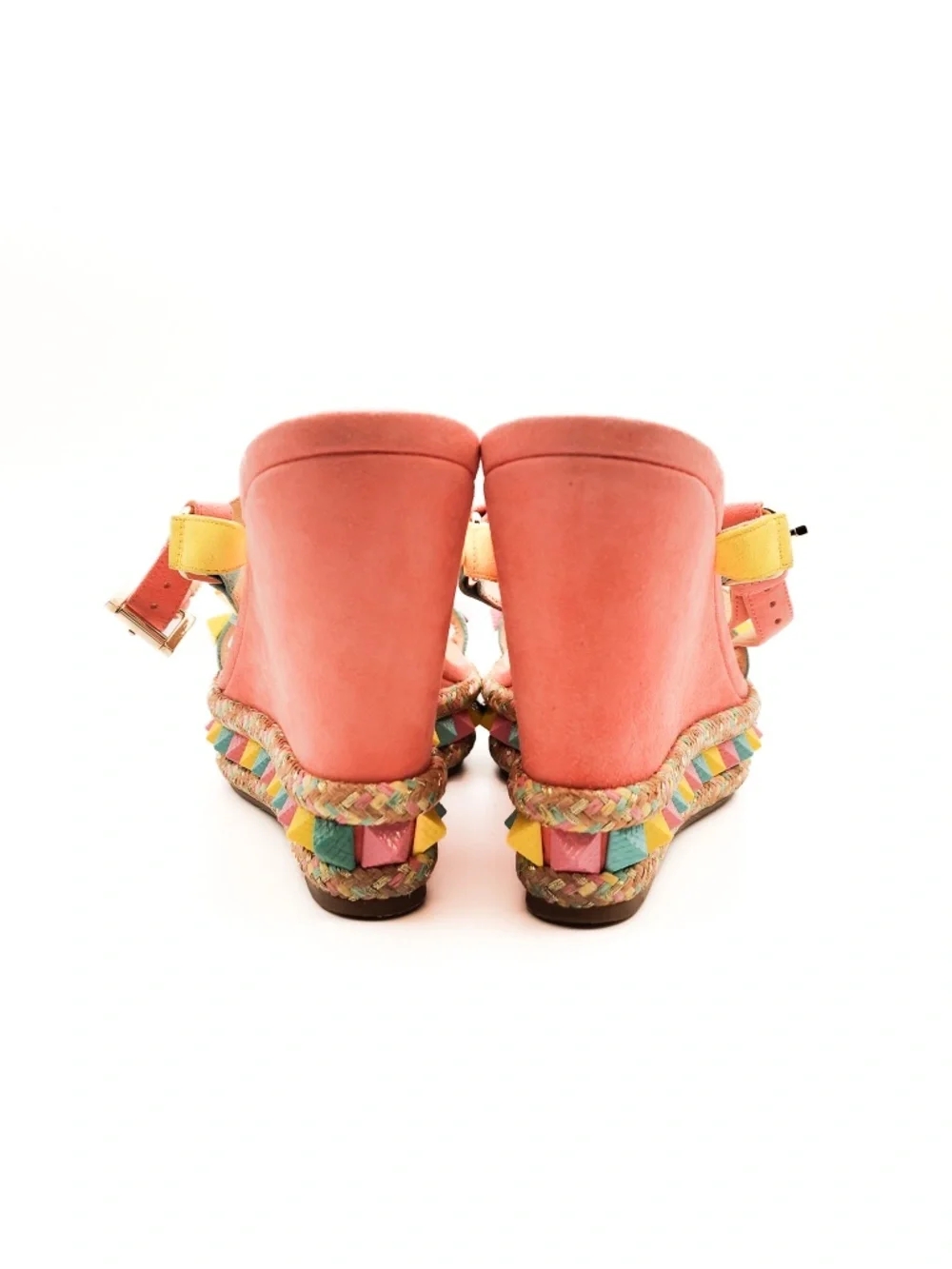Christian Louboutin Suede Pink Pastel Studded Wedge Platform Sandals EU 38 - Picture 2 of 8